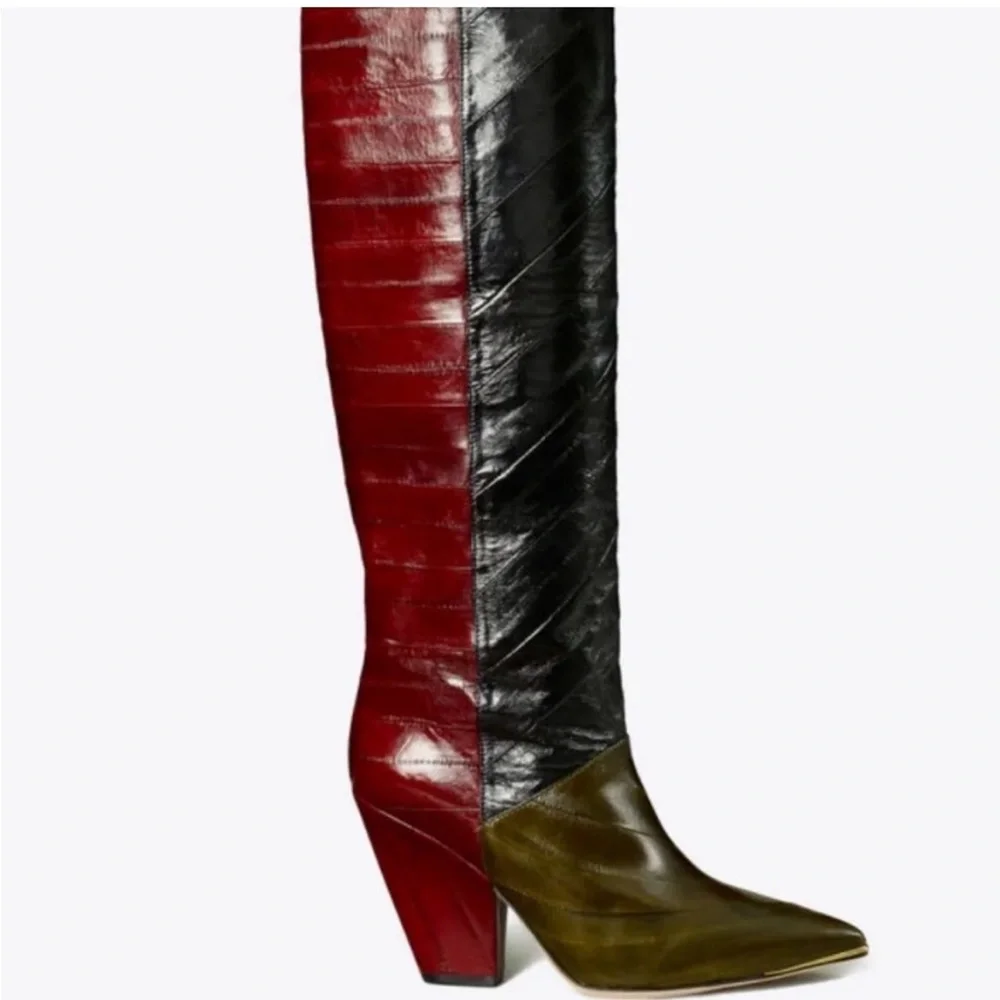 Tory Burch Lila Eel Skin Western Boot Size 10